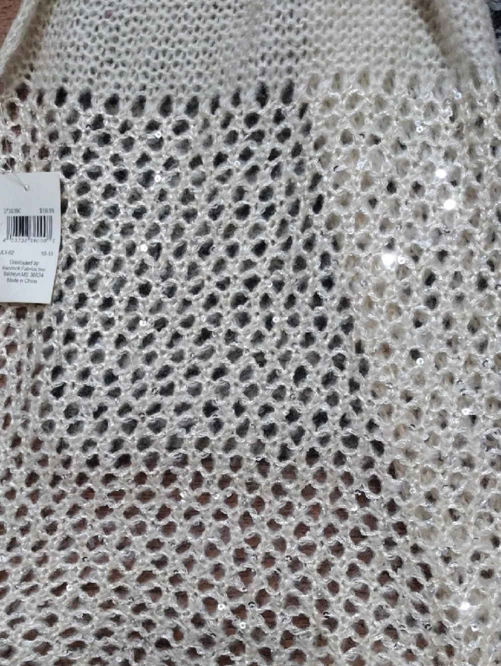 Cream And Sequin Open-Knit Women's Sweater Scarf Wrap - Picture 7 of 7